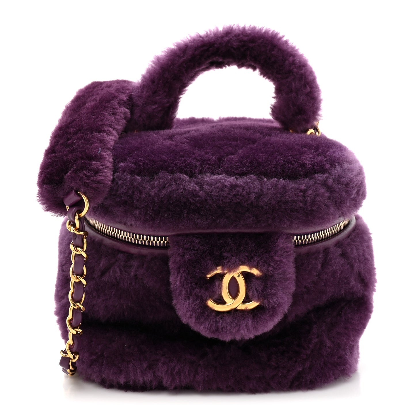Shearling Lambskin Quilted Small Vanity Case Purple