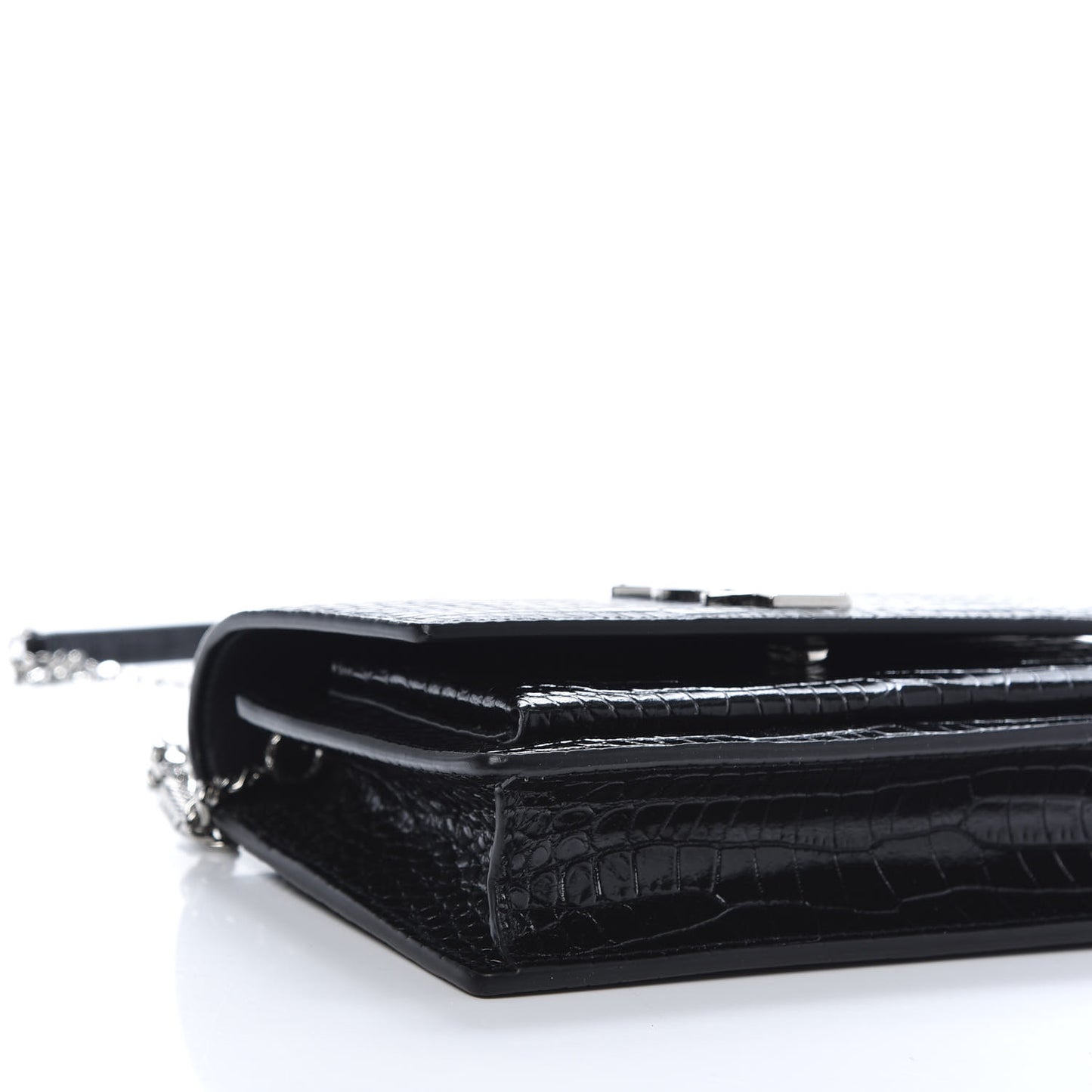 Calfskin Crocodile Embossed Monogram Sunset Top Handle Chain Wallet Black