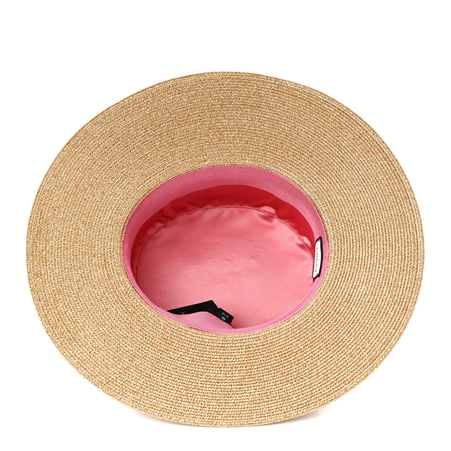 Glittered Straw Grosgrain Wide Brim Hat M Gold Black
