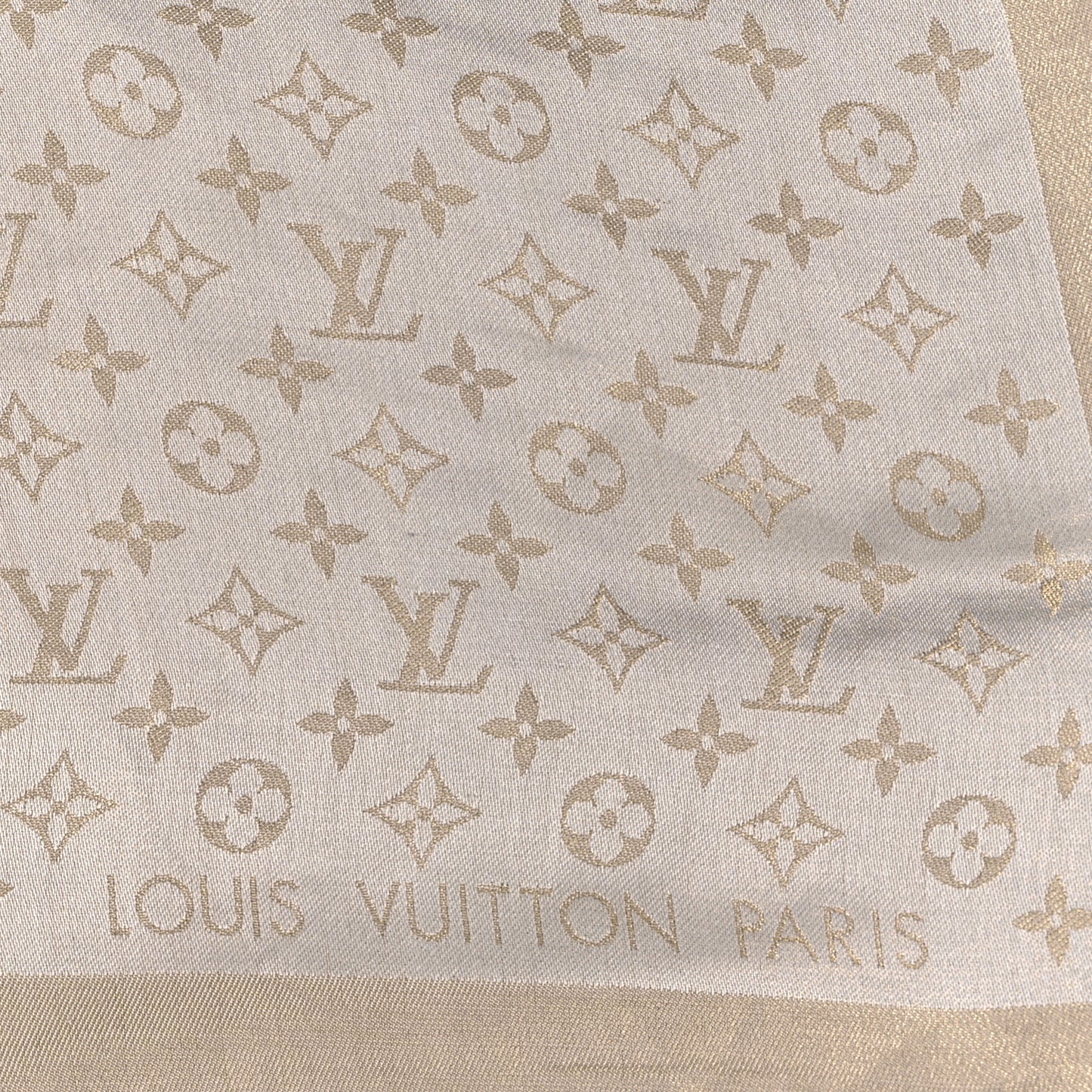 Silk Wool Monogram Shine Shawl Beige