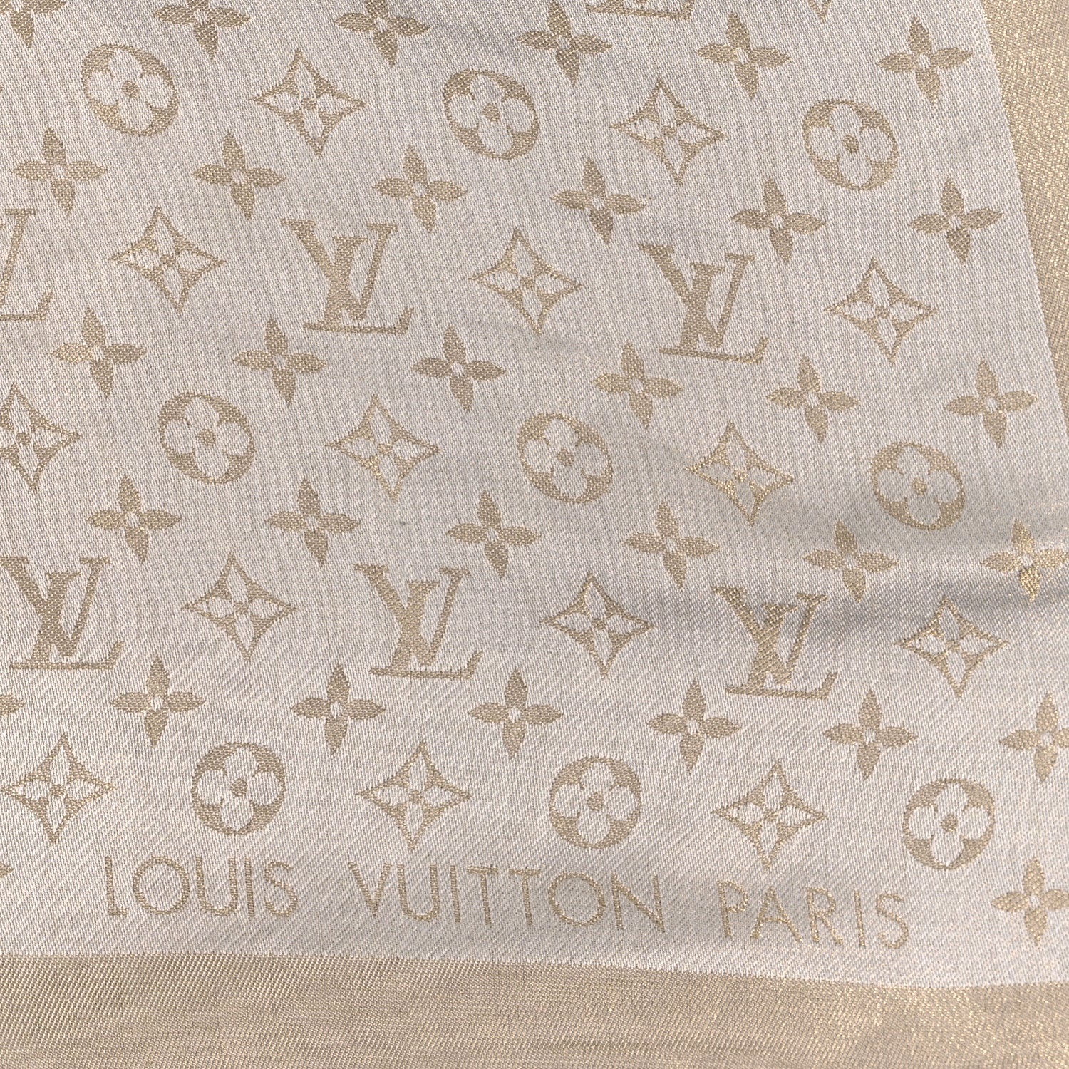 Louis Vuitton Silk Wool Monogram Shine Shawl Beige 2 of 3