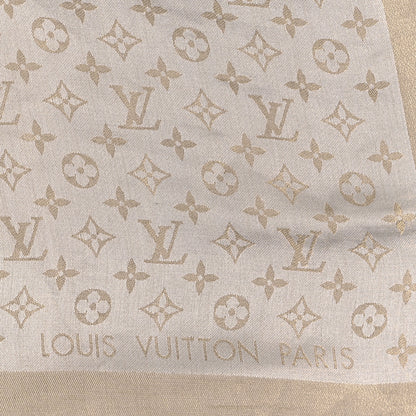 Louis Vuitton Silk Wool Monogram Shine Shawl Beige 2 of 3
