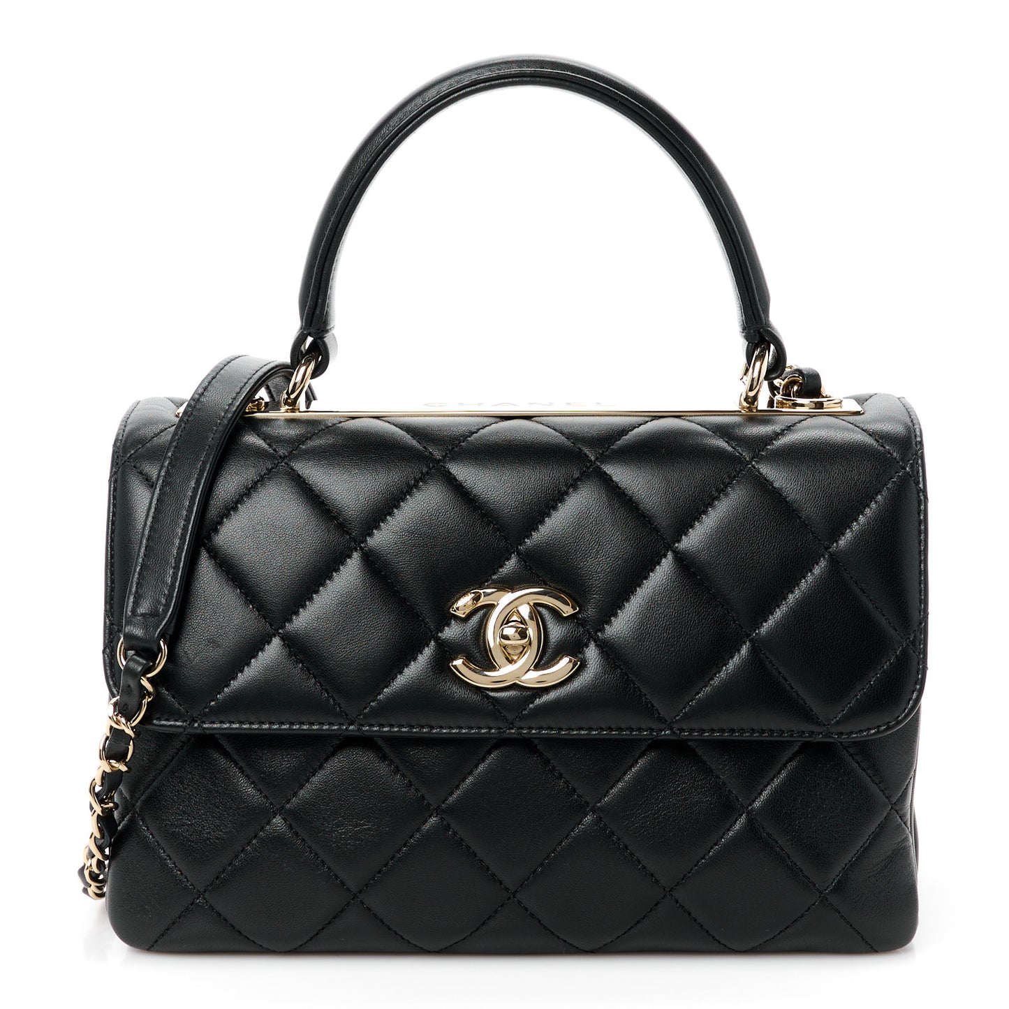 Lambskin Quilted Small Trendy CC Dual Handle Flap Bag Black