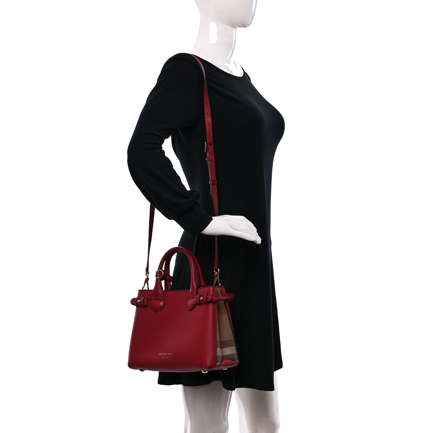 Burberry Grainy Calfskin House Check Small Banner Tote Red 2 of 8