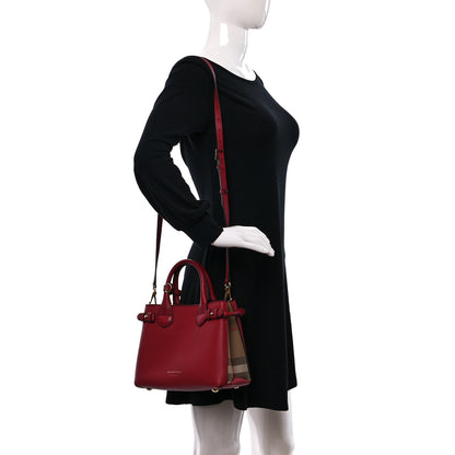 Burberry Grainy Calfskin House Check Small Banner Tote Red 2 of 8