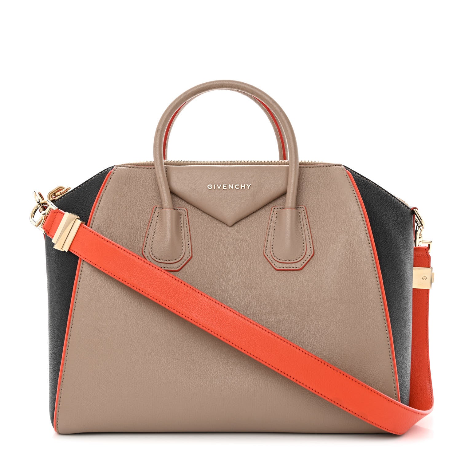 Givenchy Sugar Goatskin Medium Tri-Color Antigona Taupe Black Orange 1 of 17
