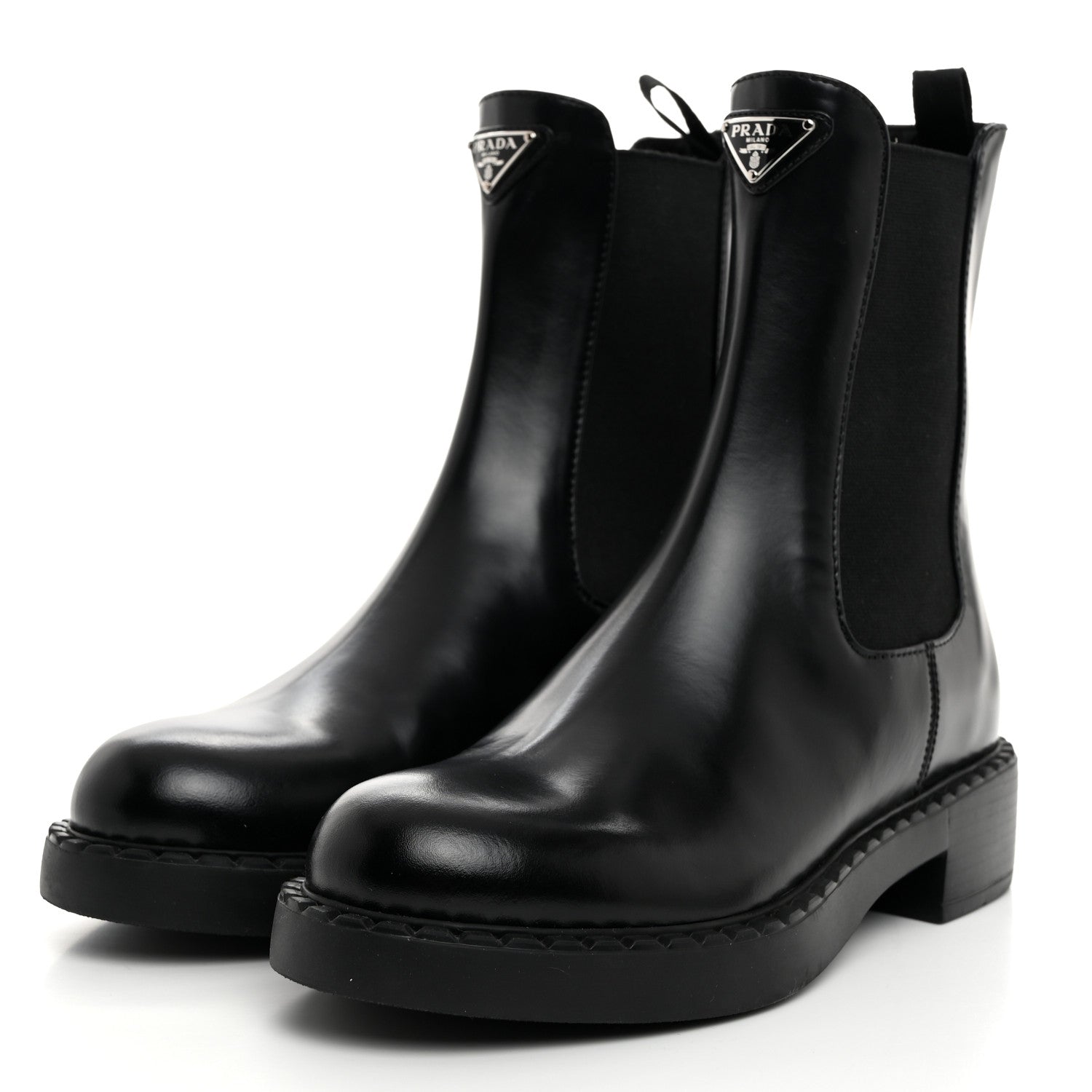 Prada Spazzolato Metal Triangle Logo 50mm Chelsea Boots 38 Black 3 of 8