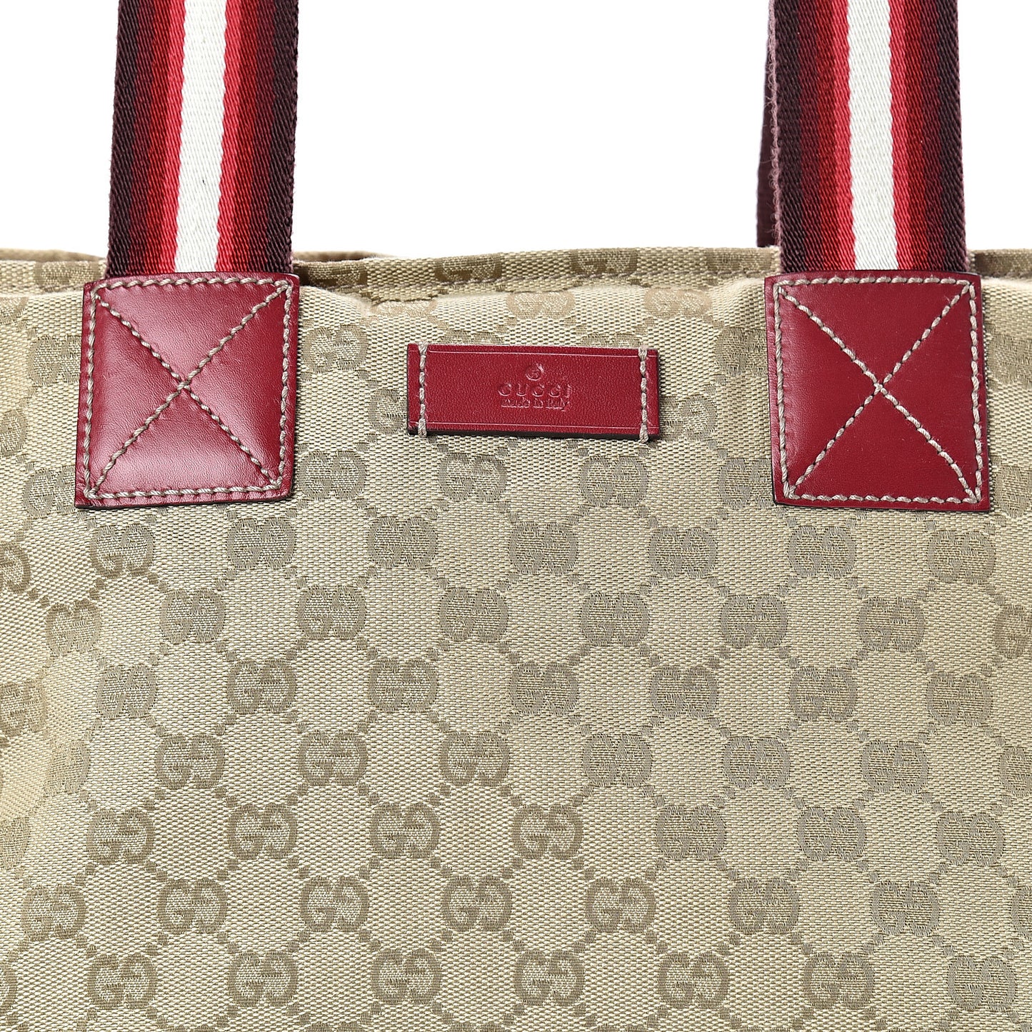GG Monogram Large Web Handle Bucket Tote Red