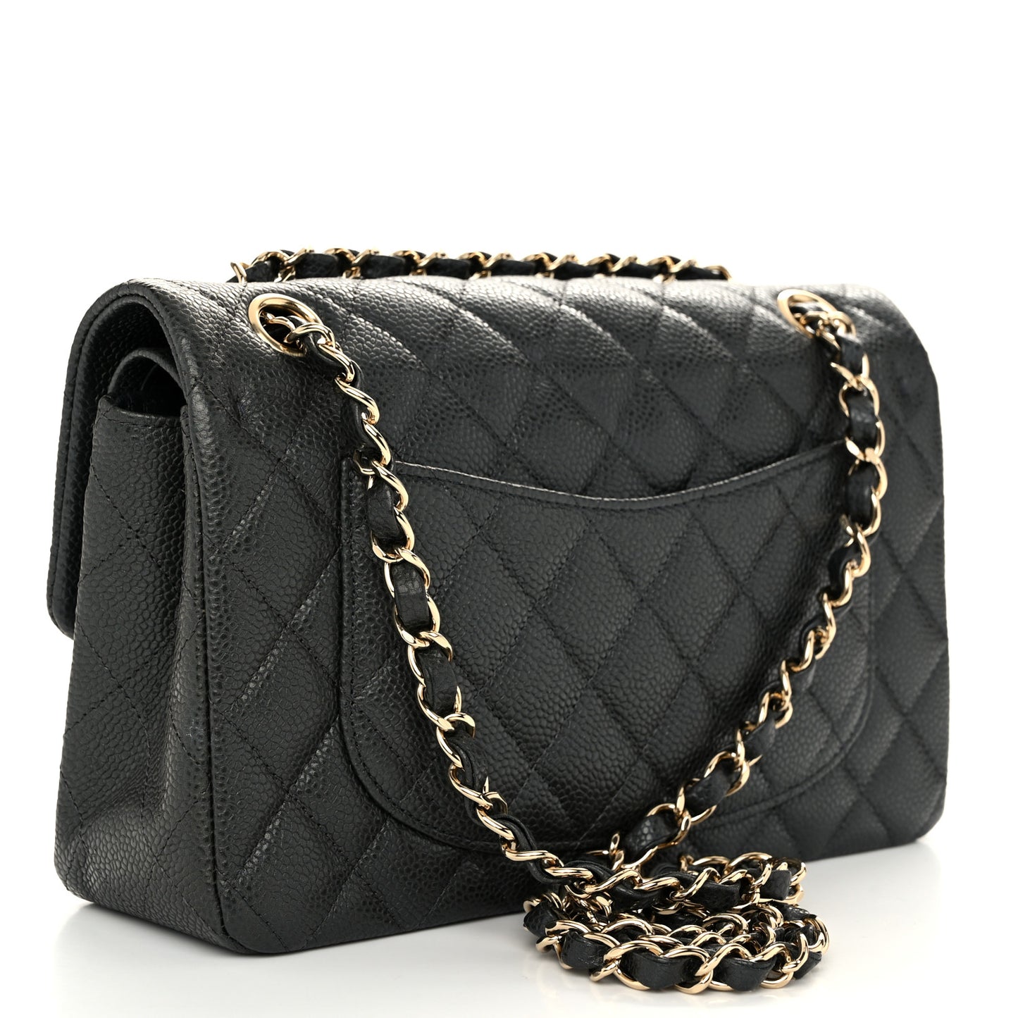 Caviar Quilted Small Double Flap Dark Grey
