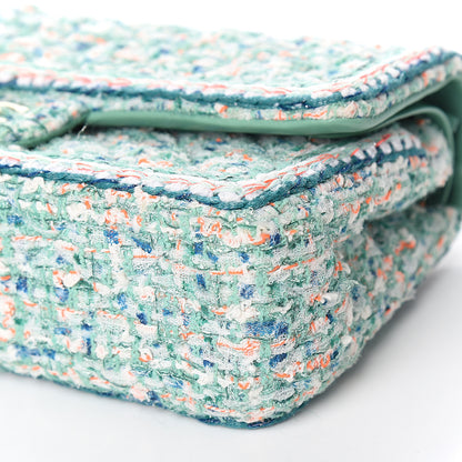 Chanel Tweed Quilted Medium Double Flap Green White Blue Orange 8 of 13