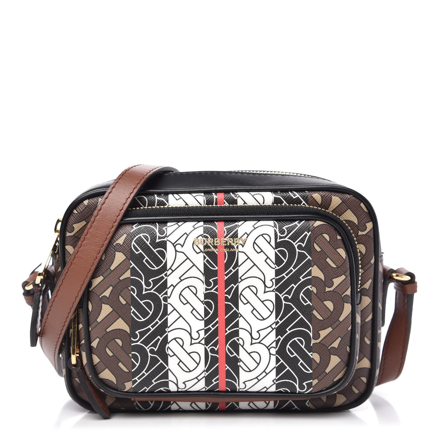 E-Canvas Monogram Stripe Camera Bag Bridle Brown