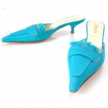 Prada Toile Kitten Heel Slides 36 Turquoise 1 of 7
