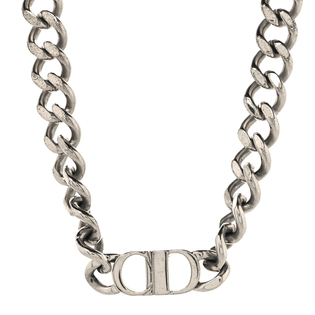 Brass CD Icon Chain Link Necklace Silver