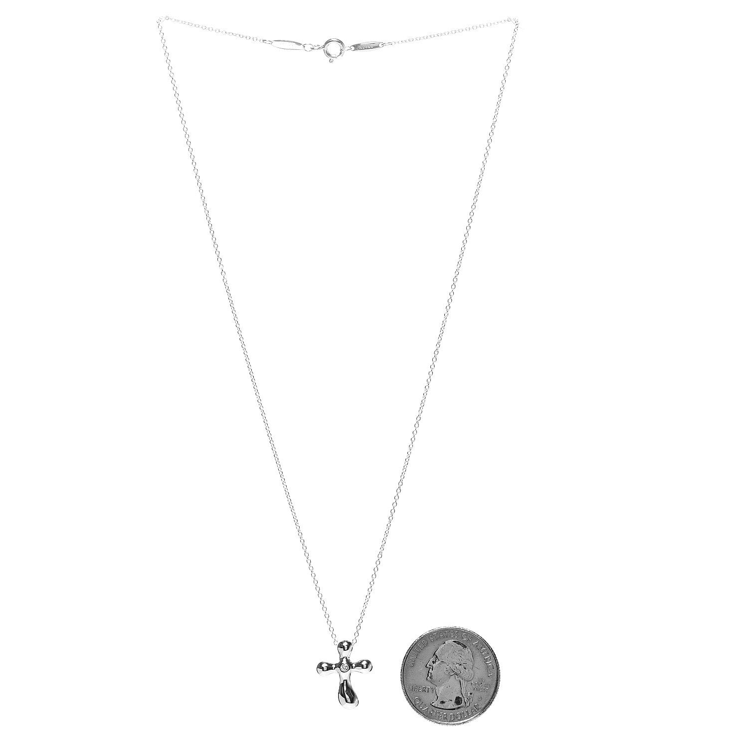 Tiffany Sterling Silver Diamond Elsa Peretti Cross Pendant Necklace 2 of 6