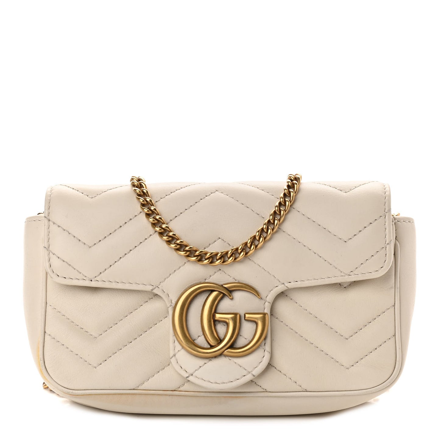 Calfskin Matelasse Super Mini GG Marmont Shoulder Bag White