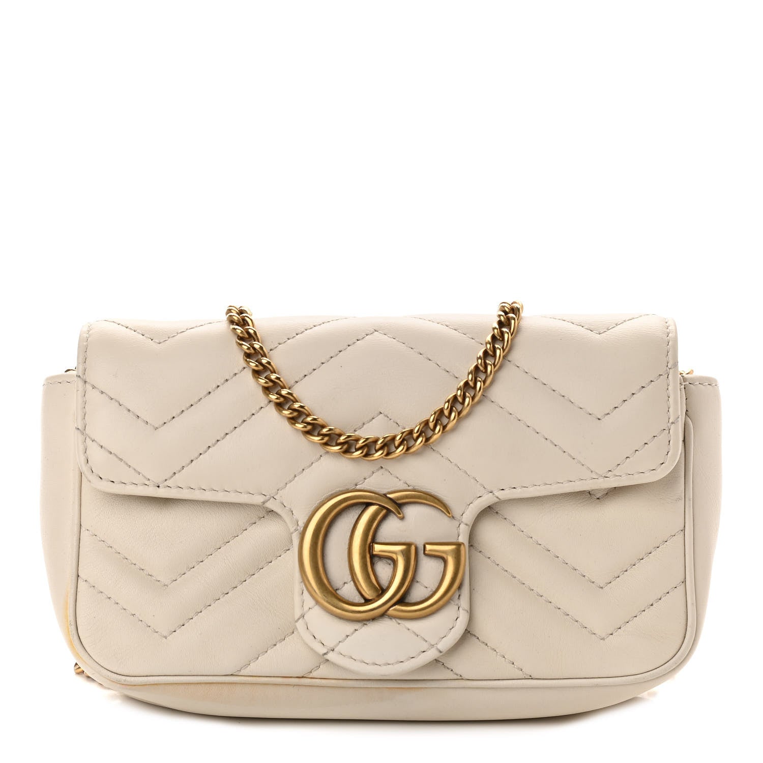 Gucci Calfskin Matelasse Super Mini GG Marmont Shoulder Bag White 1 of 12