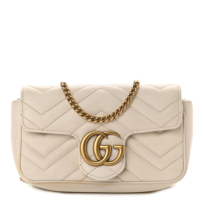 Gucci Calfskin Matelasse Super Mini GG Marmont Shoulder Bag White 1 of 12