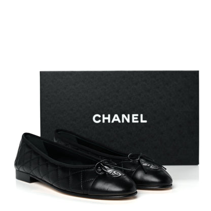 Chanel Aged Calfskin Quilted CC Cap Toe Ballerina Flats 39 Black 9 of 9