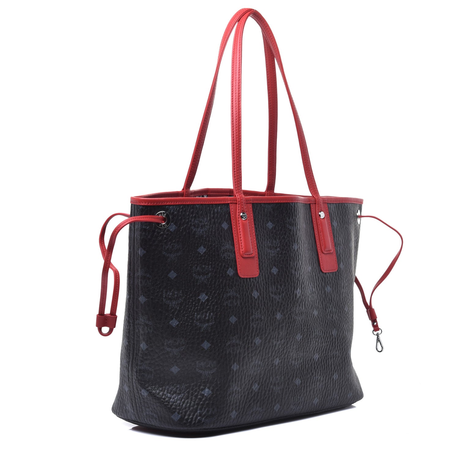 MCM Visetos Medium Liz Reversible Shopper Tote Black Red 4 of 14