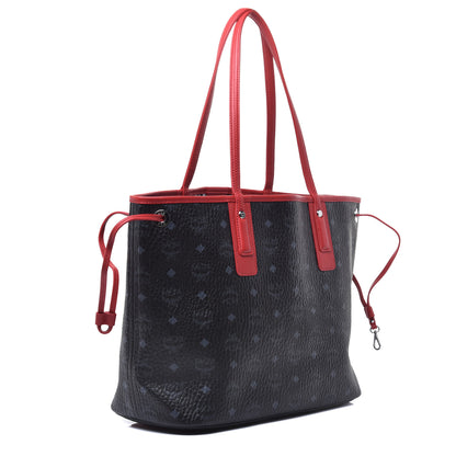 MCM Visetos Medium Liz Reversible Shopper Tote Black Red 4 of 14
