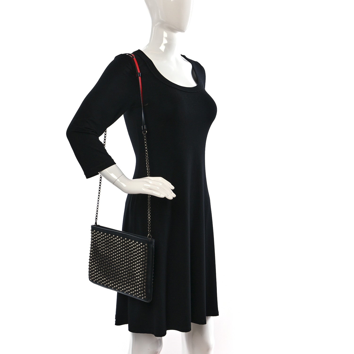 Christian Louboutin Calfskin Studded Loubiposh Clutch Black 3 of 8
