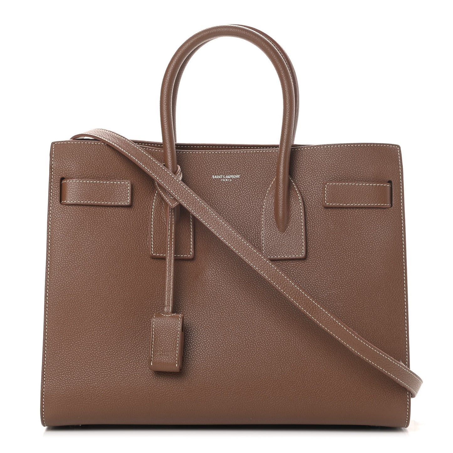 Grained Calfskin Topstitch Small Classic Sac De Jour Taupe