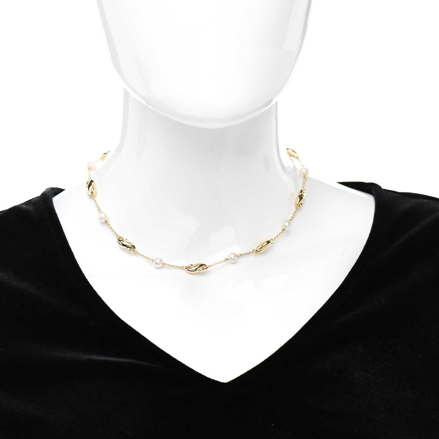 Tiffany 18K Yellow Gold Pearl Elsa Peretti Scroll Swirl Necklace 2 of 5