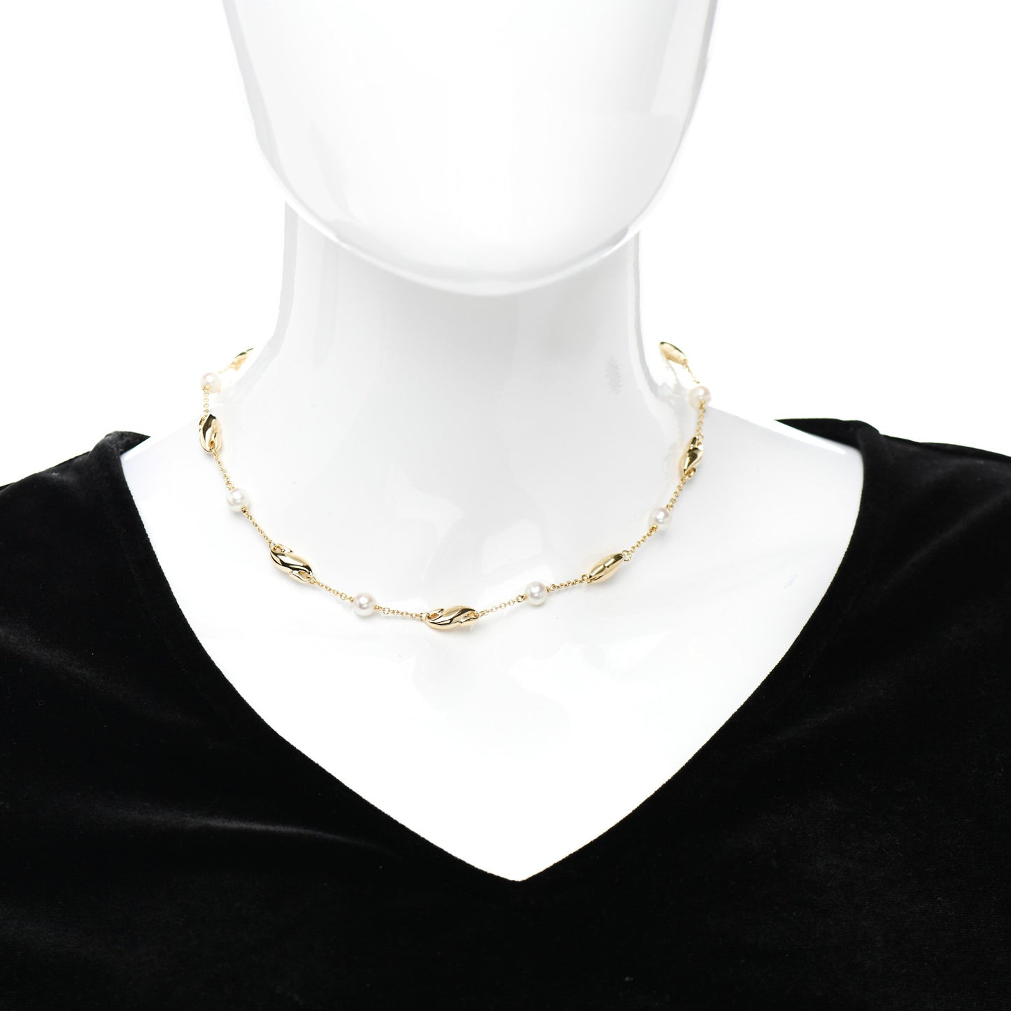 18K Yellow Gold Pearl Elsa Peretti Scroll Swirl Necklace
