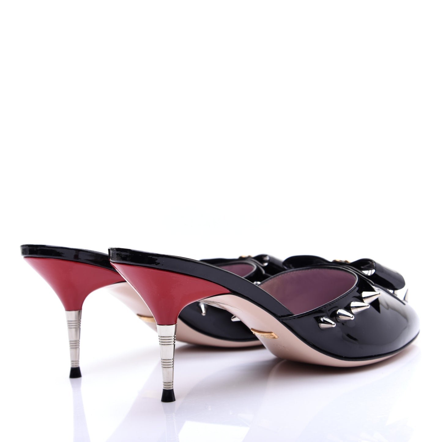 Patent GG Bow Sadie Spike Mid Heel Mules 38.5 Black