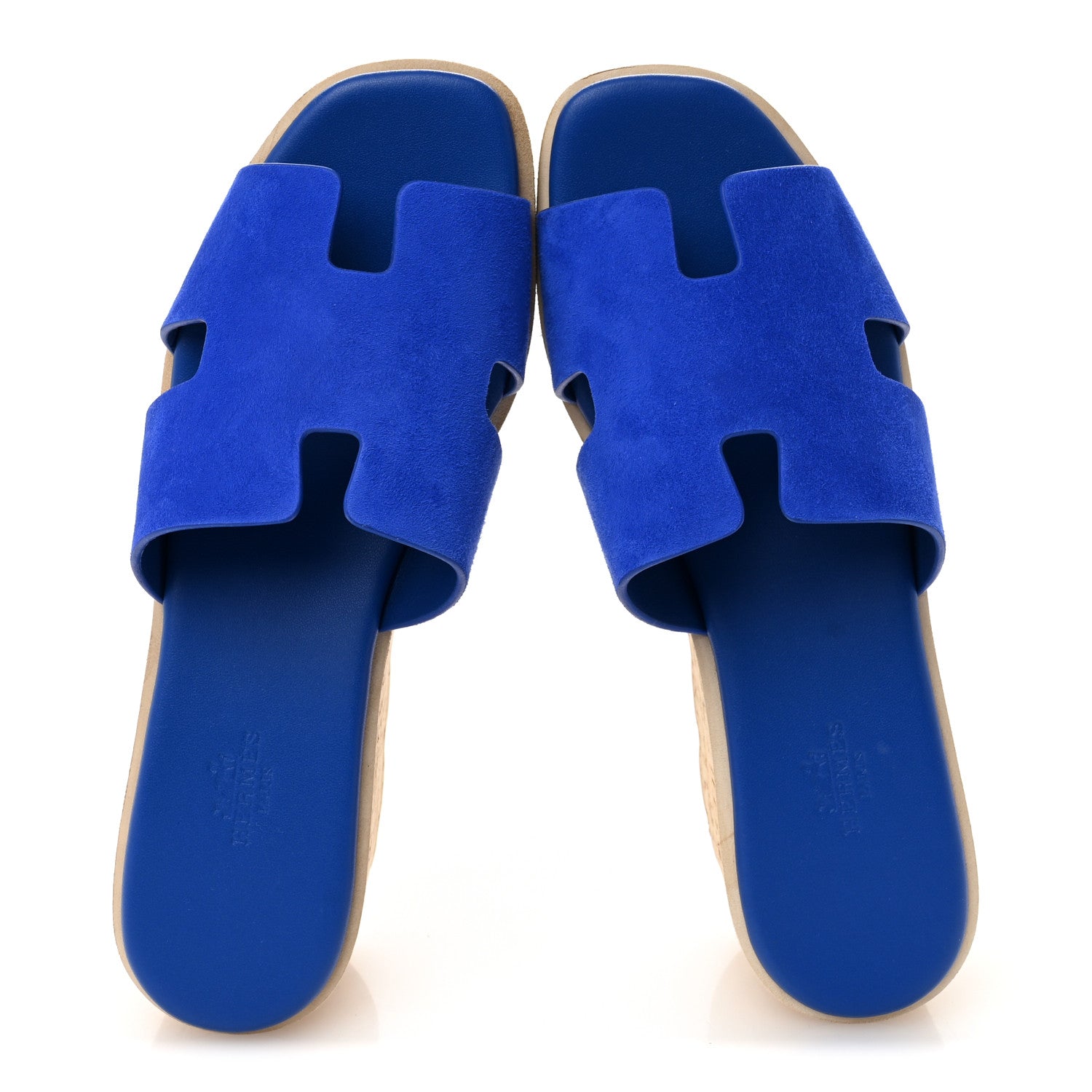 Hermes Suede Goatskin Cork Eze 30 Sandals 39 Bleu Ocean 1827304
