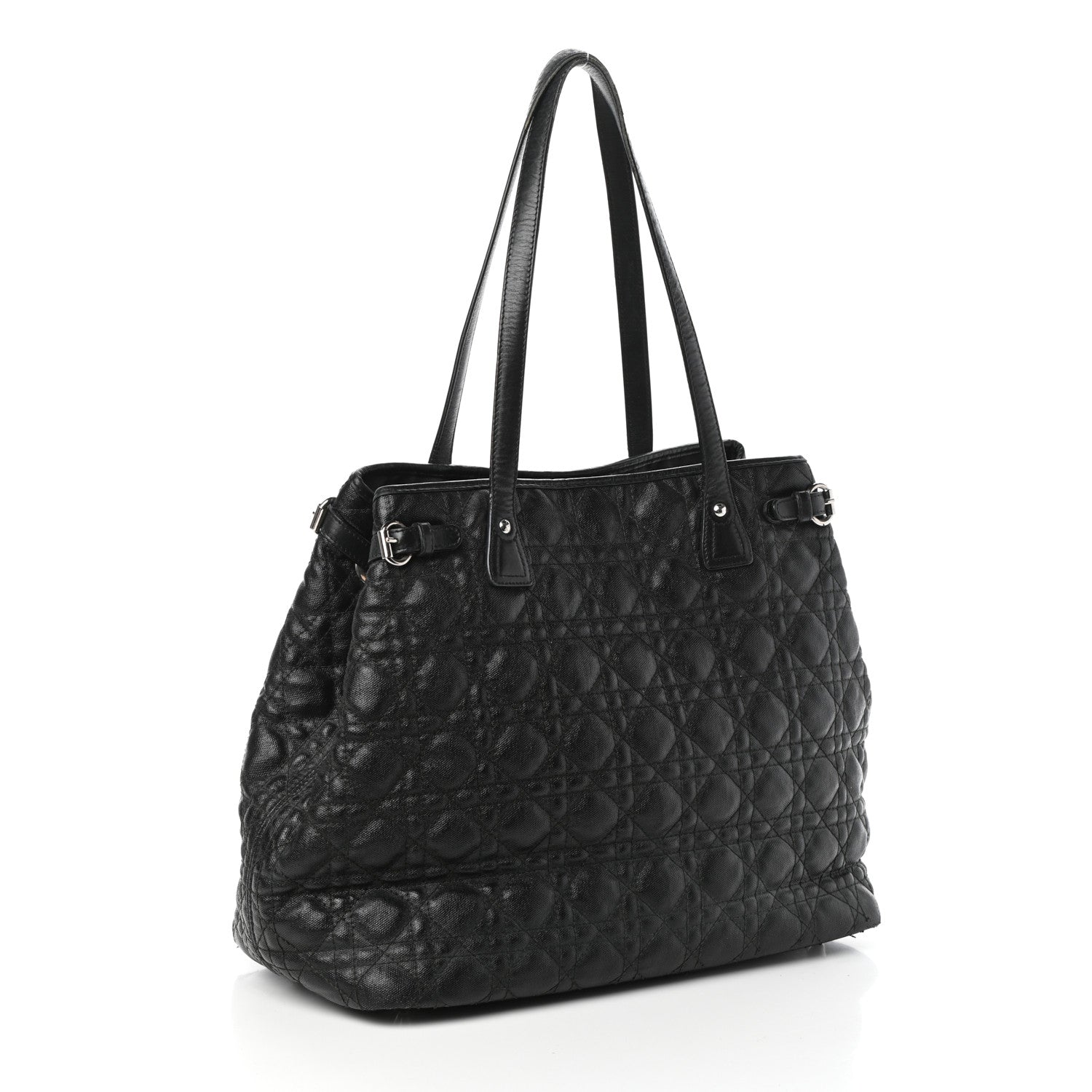 Christian Dior Coated Canvas Cannage Medium Panarea Tote Black 3 of 9