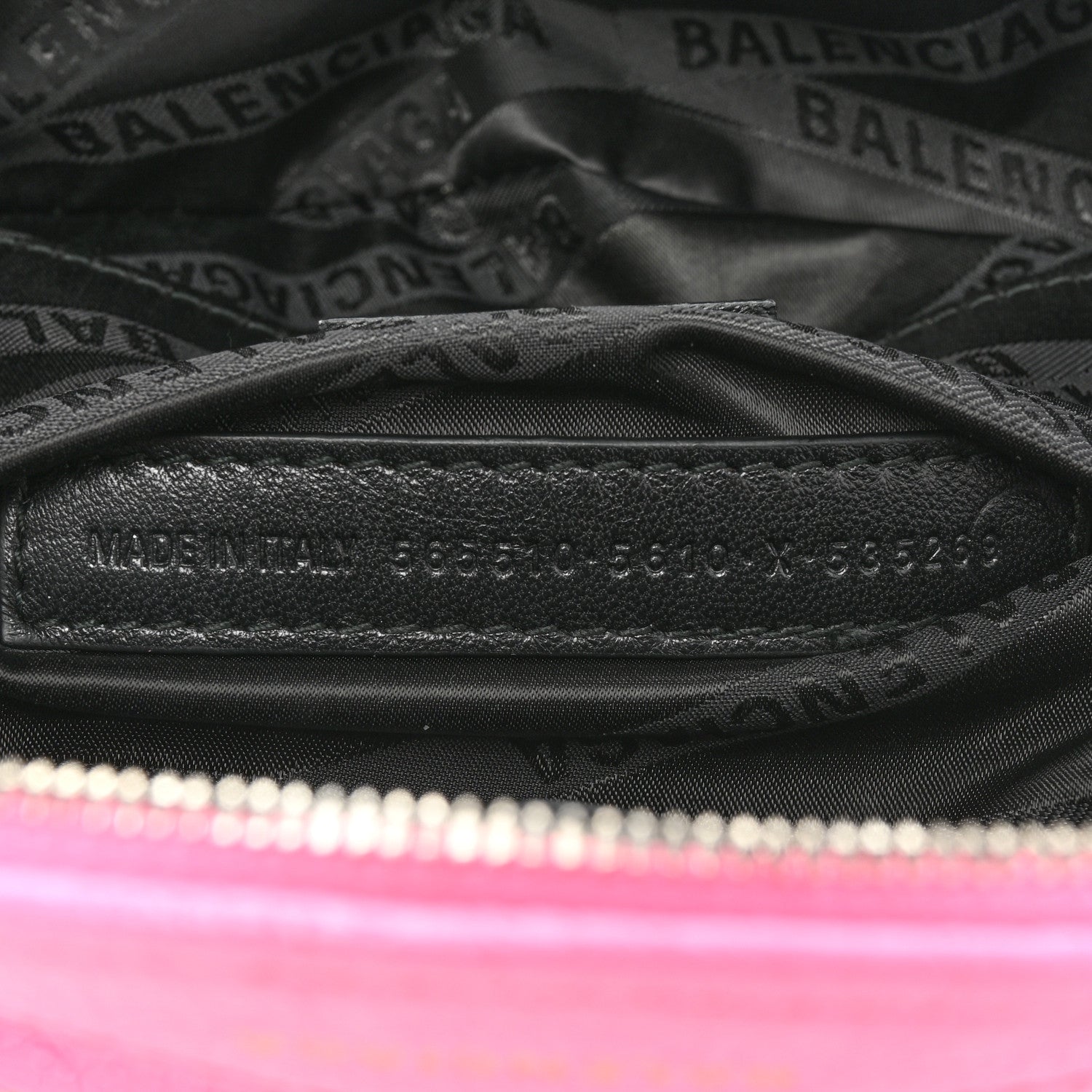 Balenciaga Shiny Goatskin Allover Logo Embossed XXS Souvenir Belt Bag Acid Pink 6 of 13