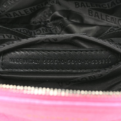Balenciaga Shiny Goatskin Allover Logo Embossed XXS Souvenir Belt Bag Acid Pink 6 of 13