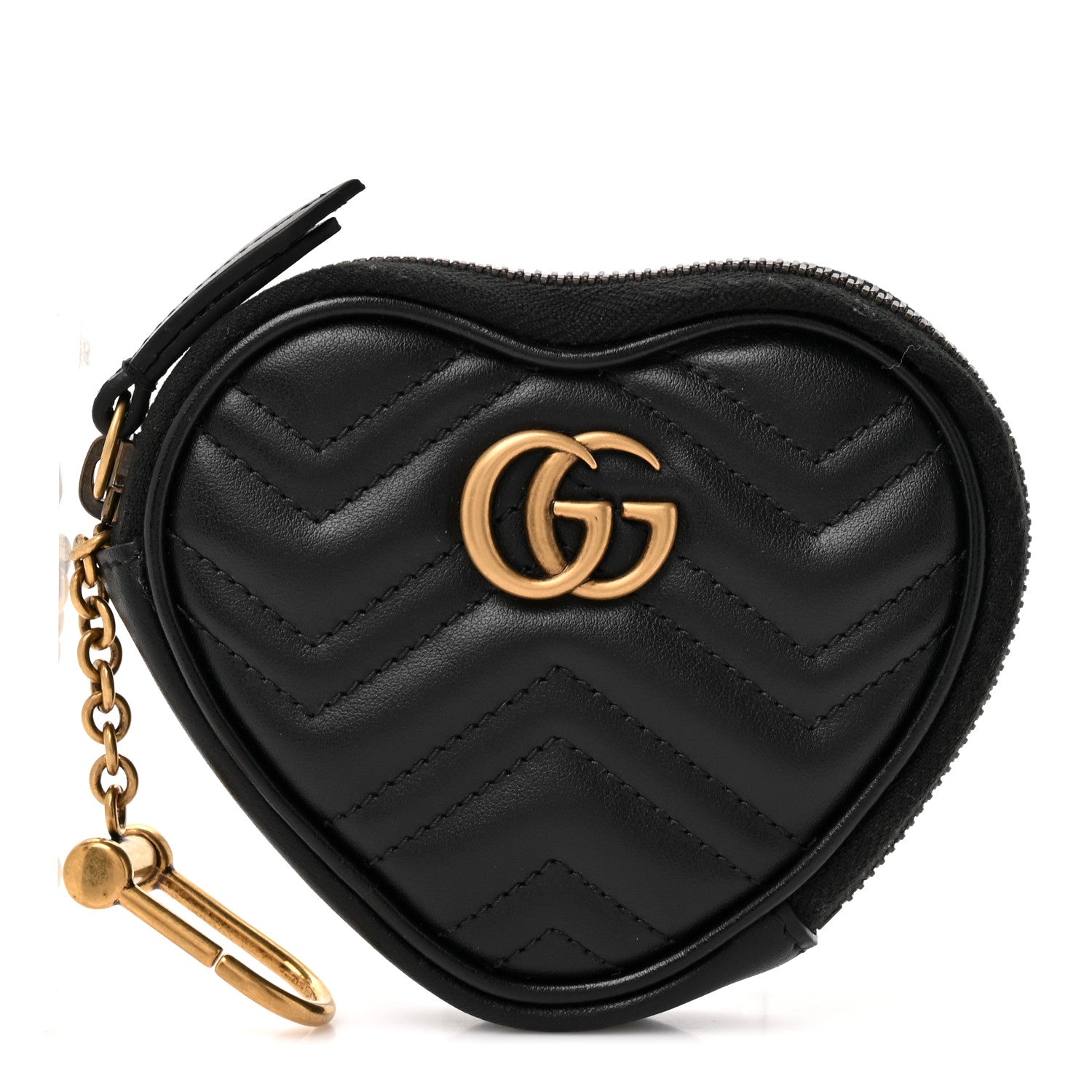 Gucci Calfskin Matelasse Chevron GG Marmont Heart Coin Purse Black 1 of 8