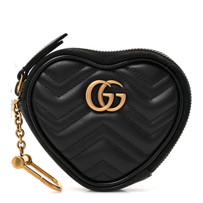 Gucci Calfskin Matelasse Chevron GG Marmont Heart Coin Purse Black 1 of 8