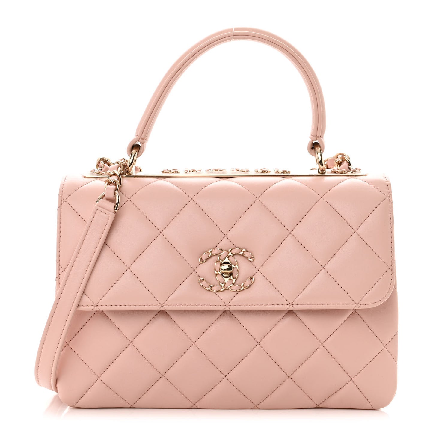Lambskin Quilted Small Trendy Chain CC Flap Dual Handle Bag Light Pink