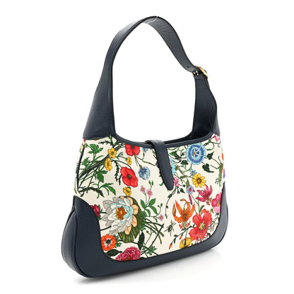 Gucci Canvas Flora Medium Jackie Hobo Blue Agata 3 of 9