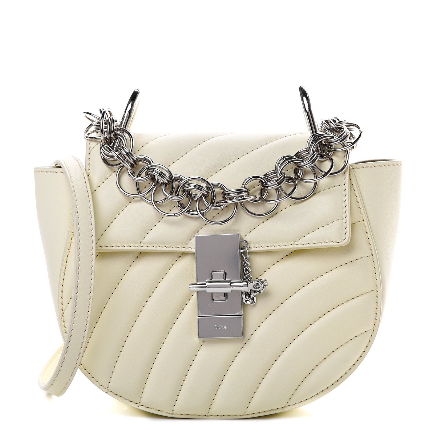 Calfskin Quilted Mini Drew Bijou Shoulder Bag Natural White