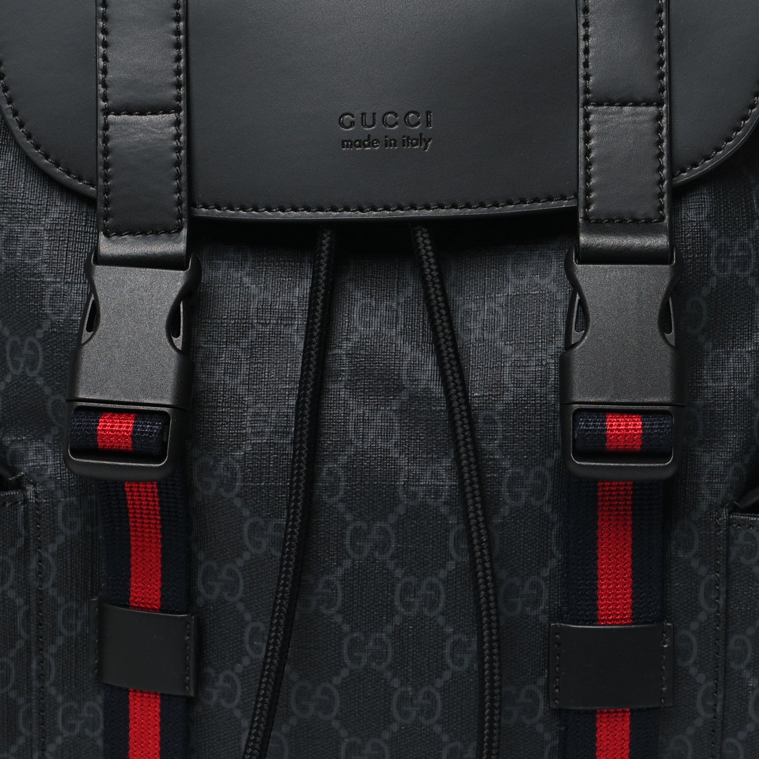 Gucci Soft GG Supreme Monogram Calfskin Web Double Buckle Backpack Black 8 of 10