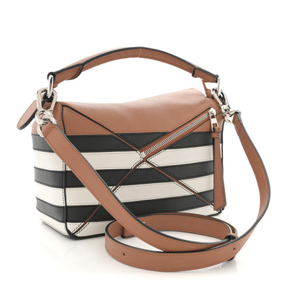 Loewe Calfskin Marine Stripe Small Puzzle Bag Tan Black White 3 of 10