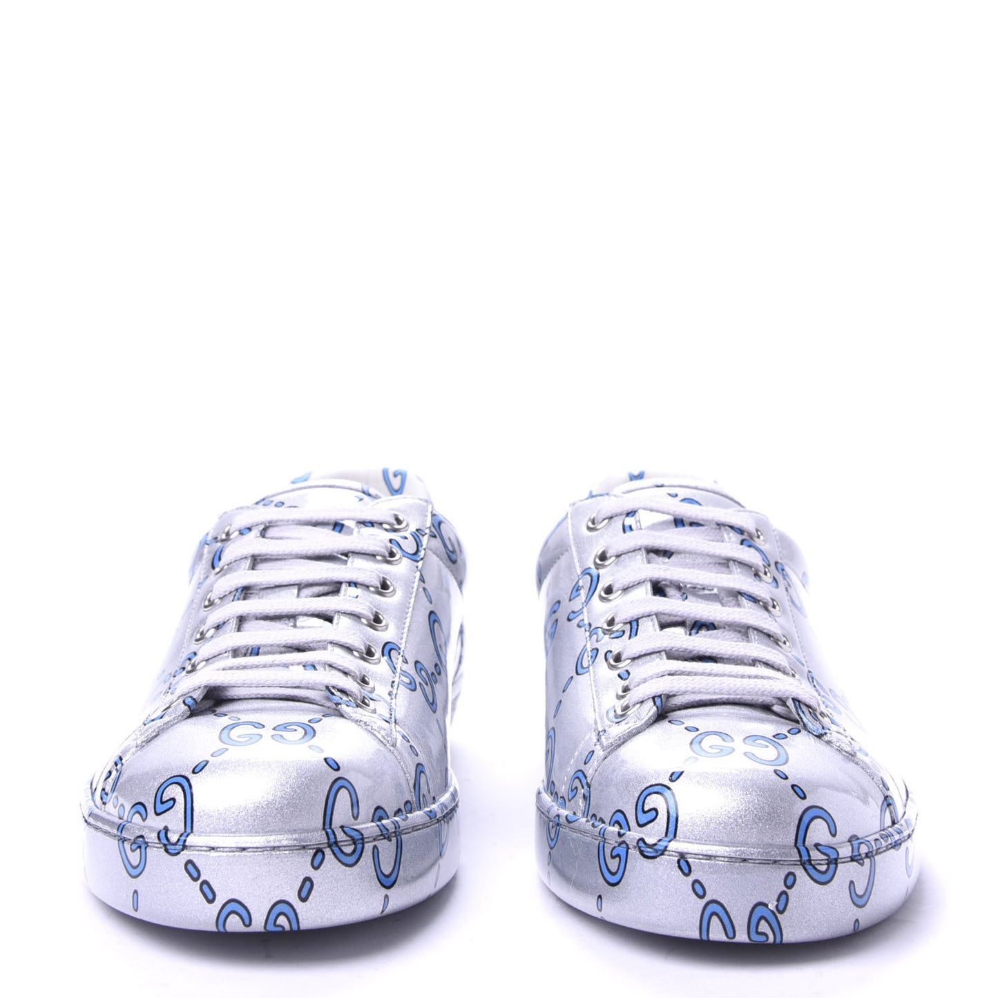 Miro Rubber Wax GucciGhost Print Mens New Ace Sneakers 8.5 Silver