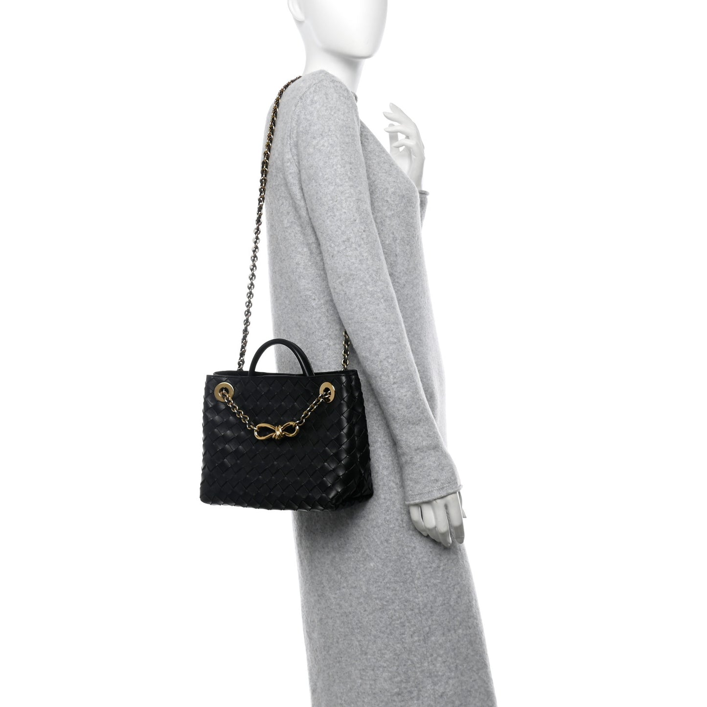 Nappa Intrecciato Small Andiamo With Chain Shoulder Bag Black