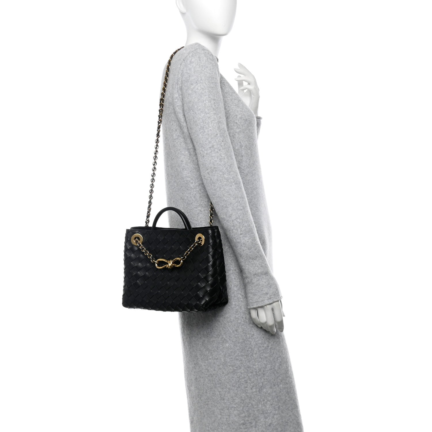 Bottega Veneta Nappa Intrecciato Small Andiamo With Chain Shoulder Bag Black 2 of 9