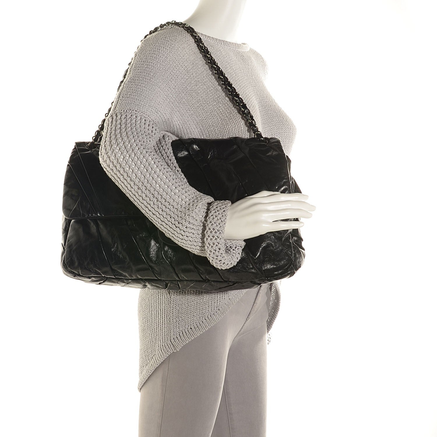 Chanel Glazed Calfskin Twisted Maxi Flap Black 2 of 7
