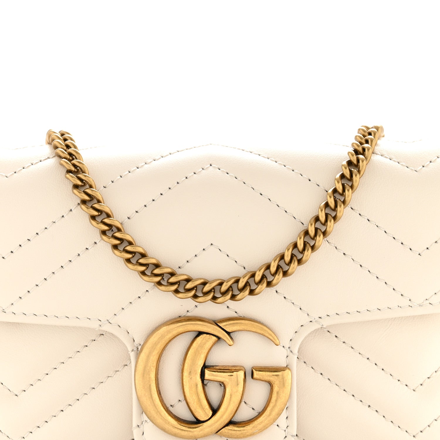 Gucci Calfskin Matelasse Super Mini GG Marmont Shoulder Bag White 8 of 14
