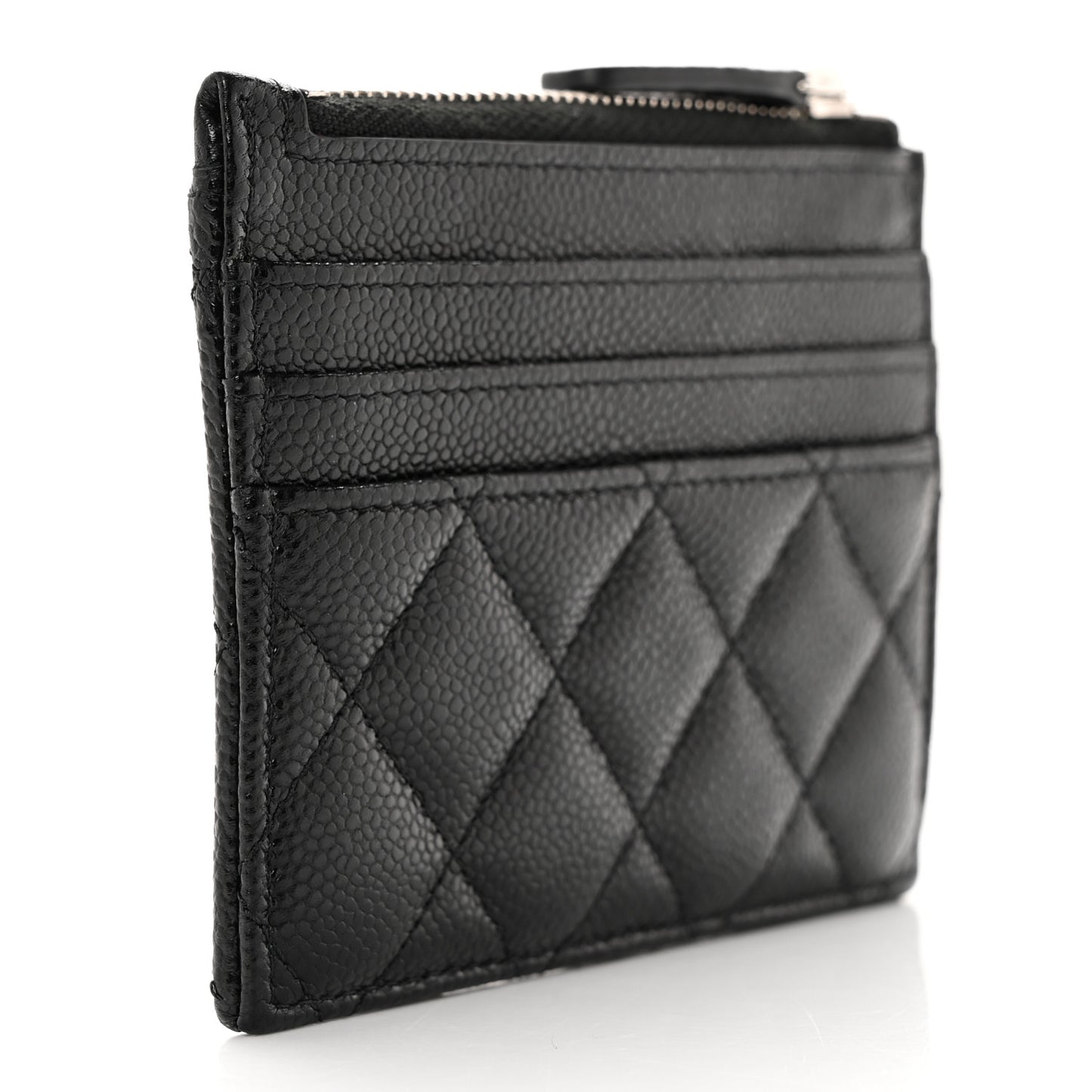 Caviar Quilted CC Zip Card Holder Black