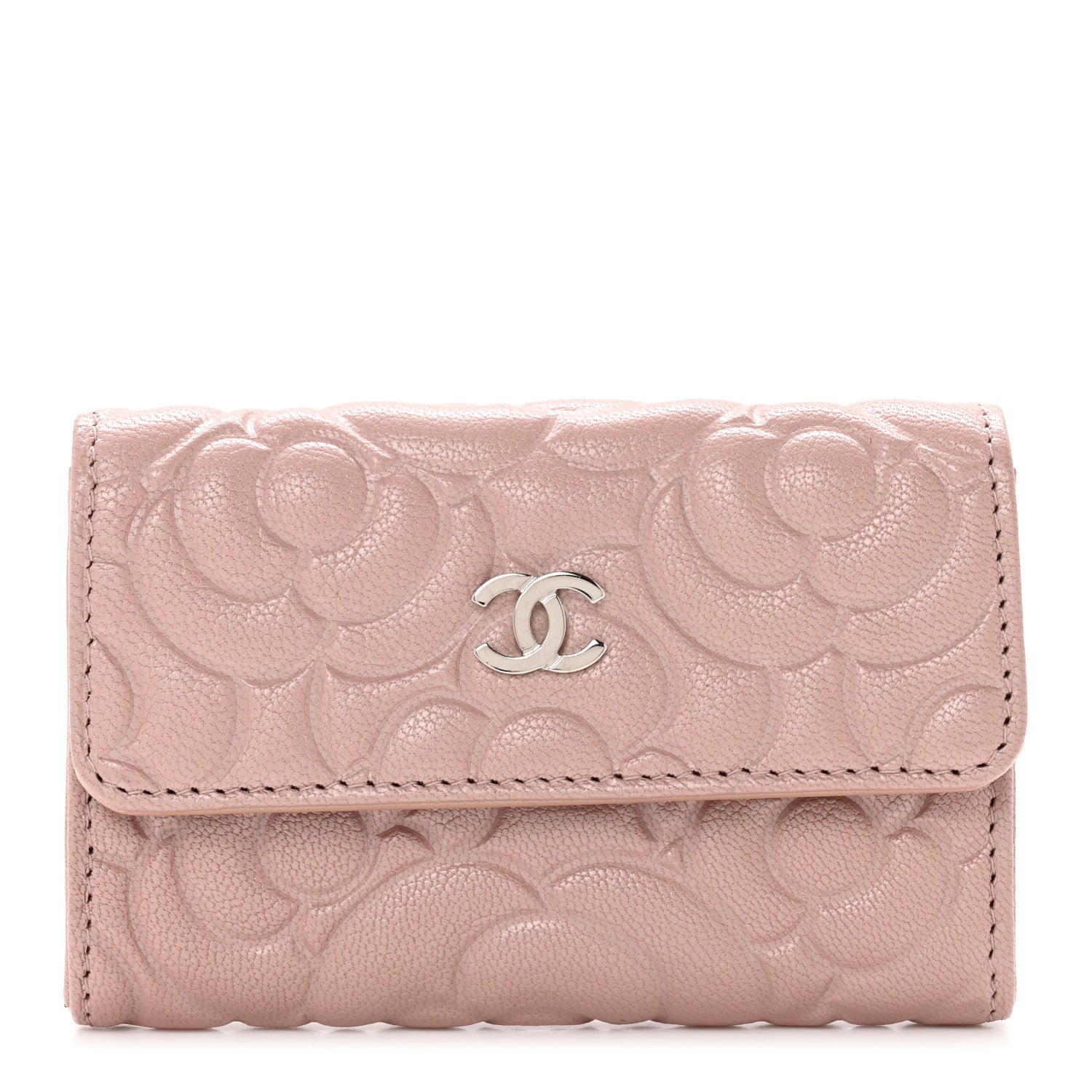 Chanel Goatskin Camellia Embossed Card Holder Wallet Light Pink 1 of 8