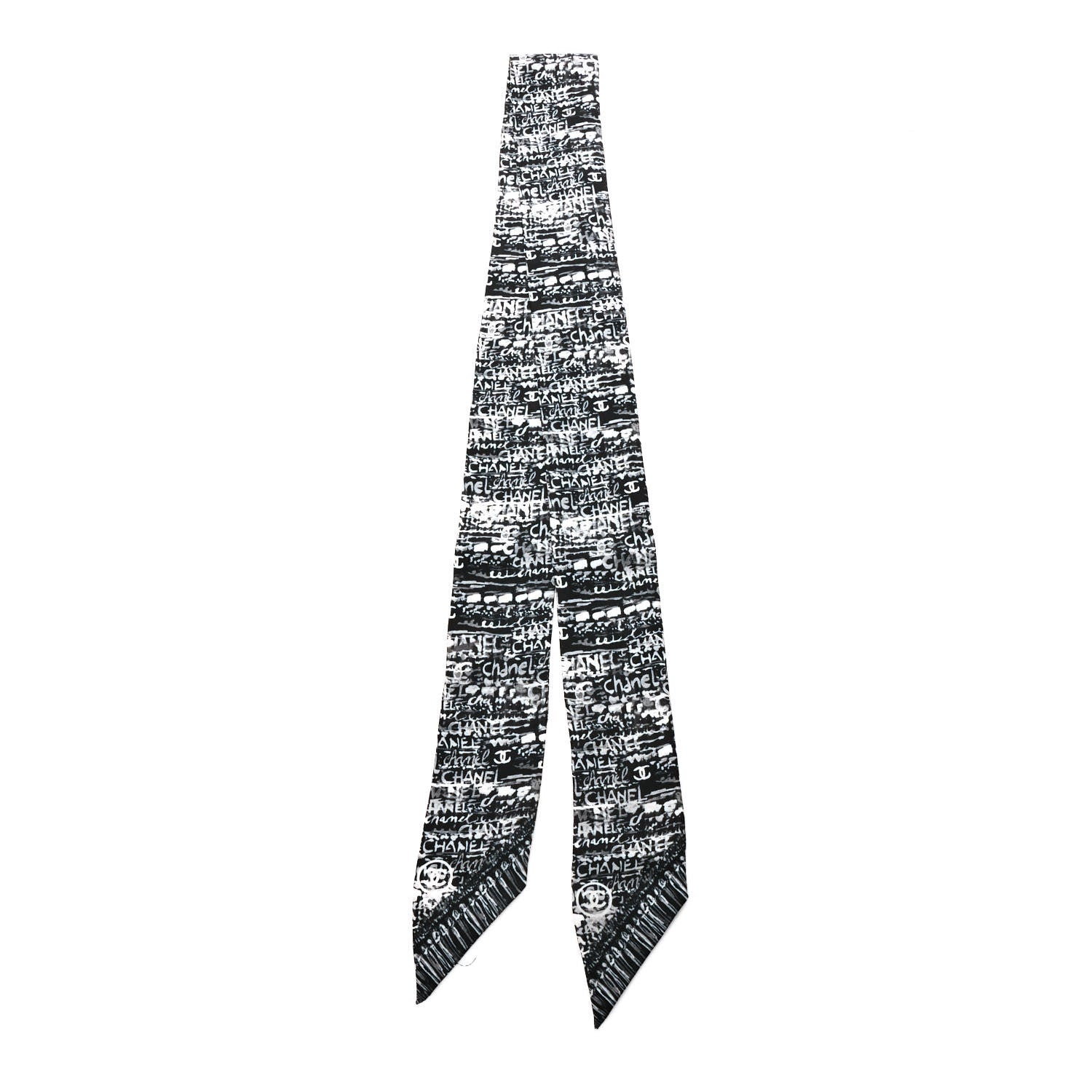 Chanel Silk CC Slim Bandeau Scarf Black White 2 of 4
