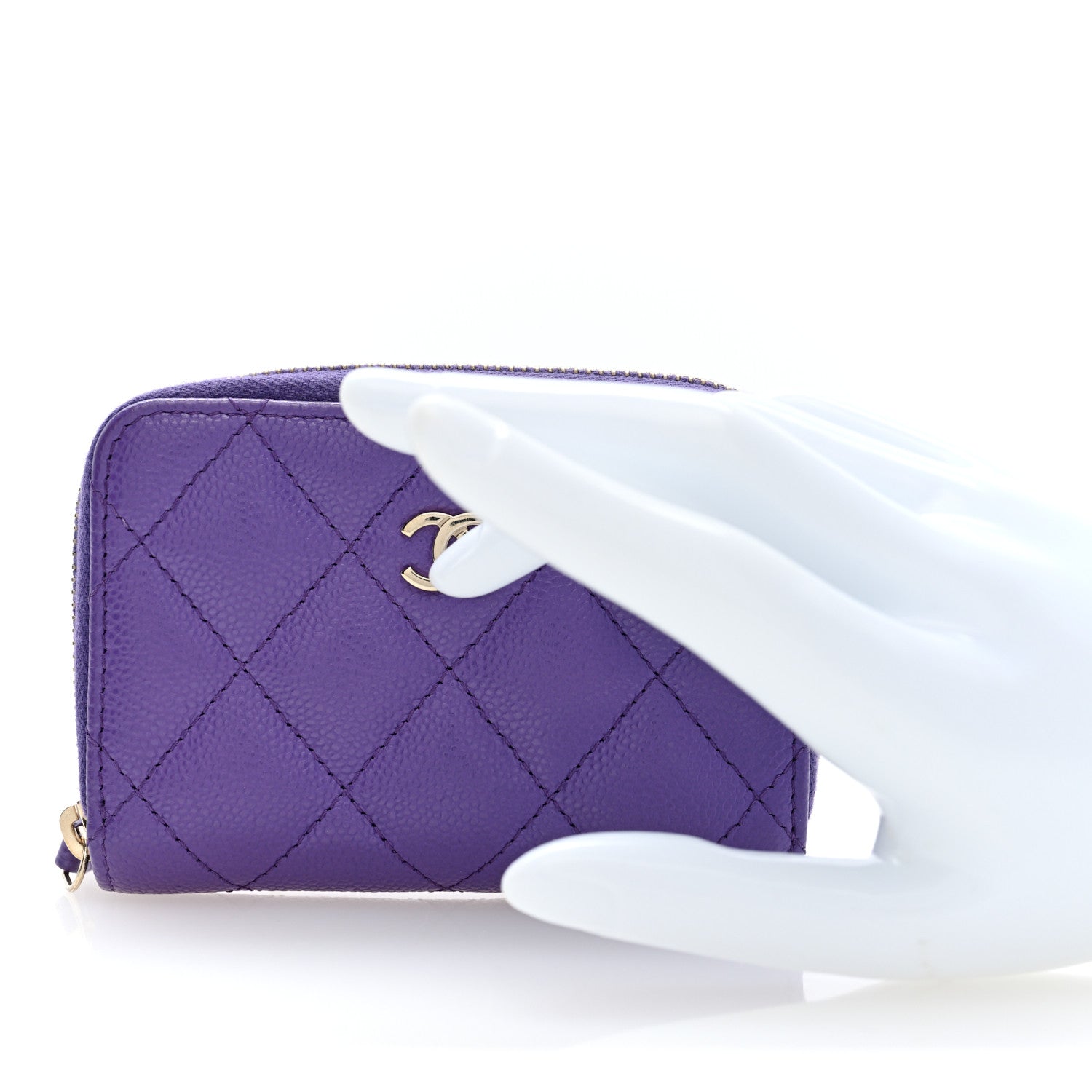 Chanel Caviar Quilted Zip Coin Purse Purple 2 of 7