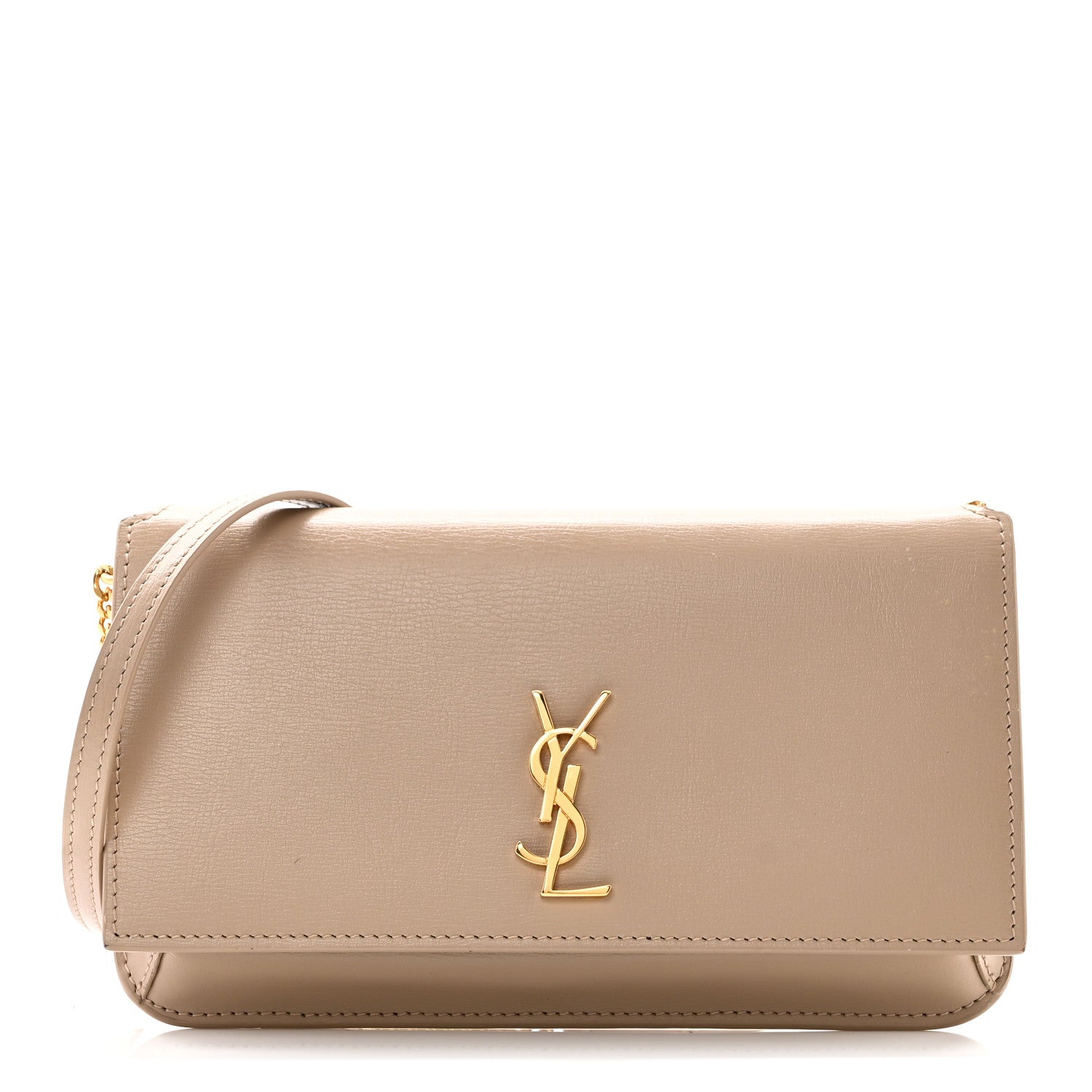Saint Laurent Smooth Calfskin Monogram Phone Holder Crossbody Dark Beige 1 of 10